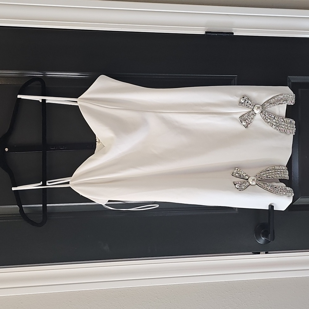 Ina Bow Rhinestone slit mini dress